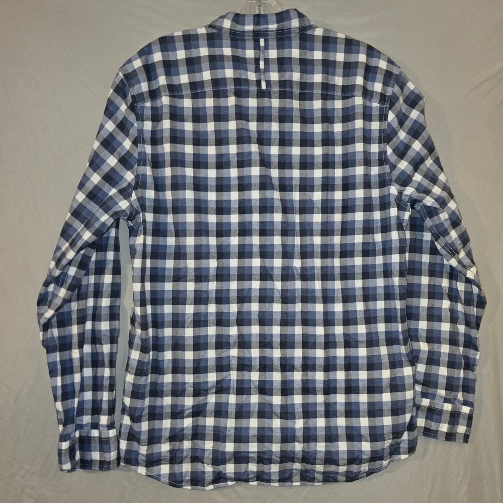 Banana Republic Luxe Flannel Shirt Large Men Blue Check Slim Fit Button Down